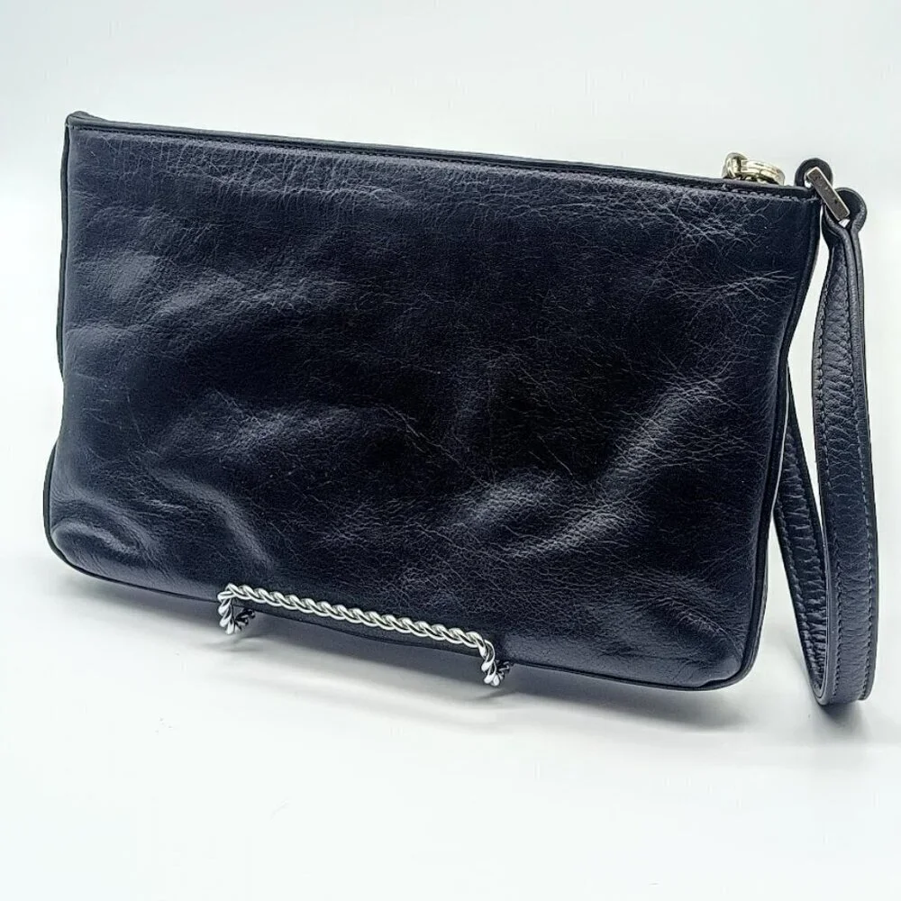 Vintage Perlina Black Leather Mini Clutch Bag